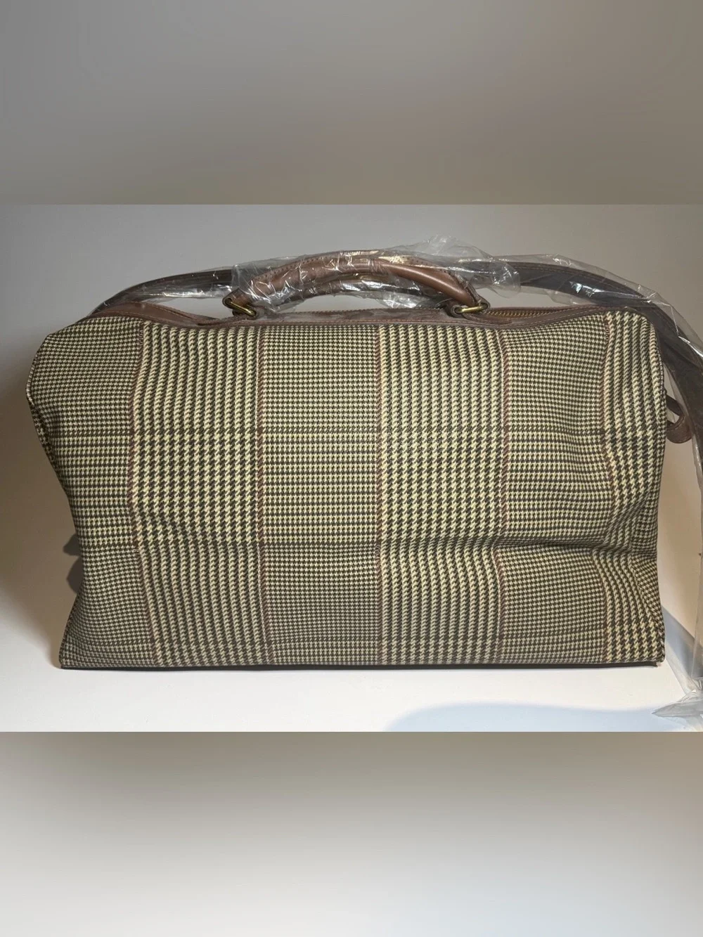 New Polo Ralph Lauren Duffle Weekender Travel Crossbody Bag Leather-Trim Brown